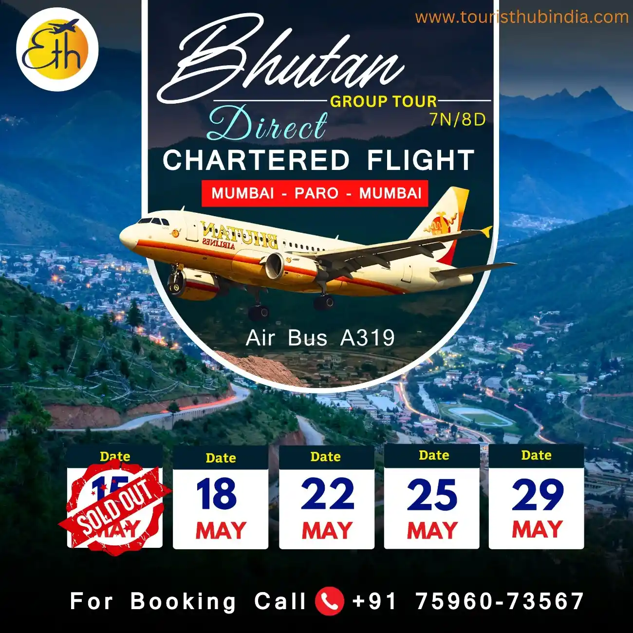 Bhutan group tour from Mumbai with chartered flight