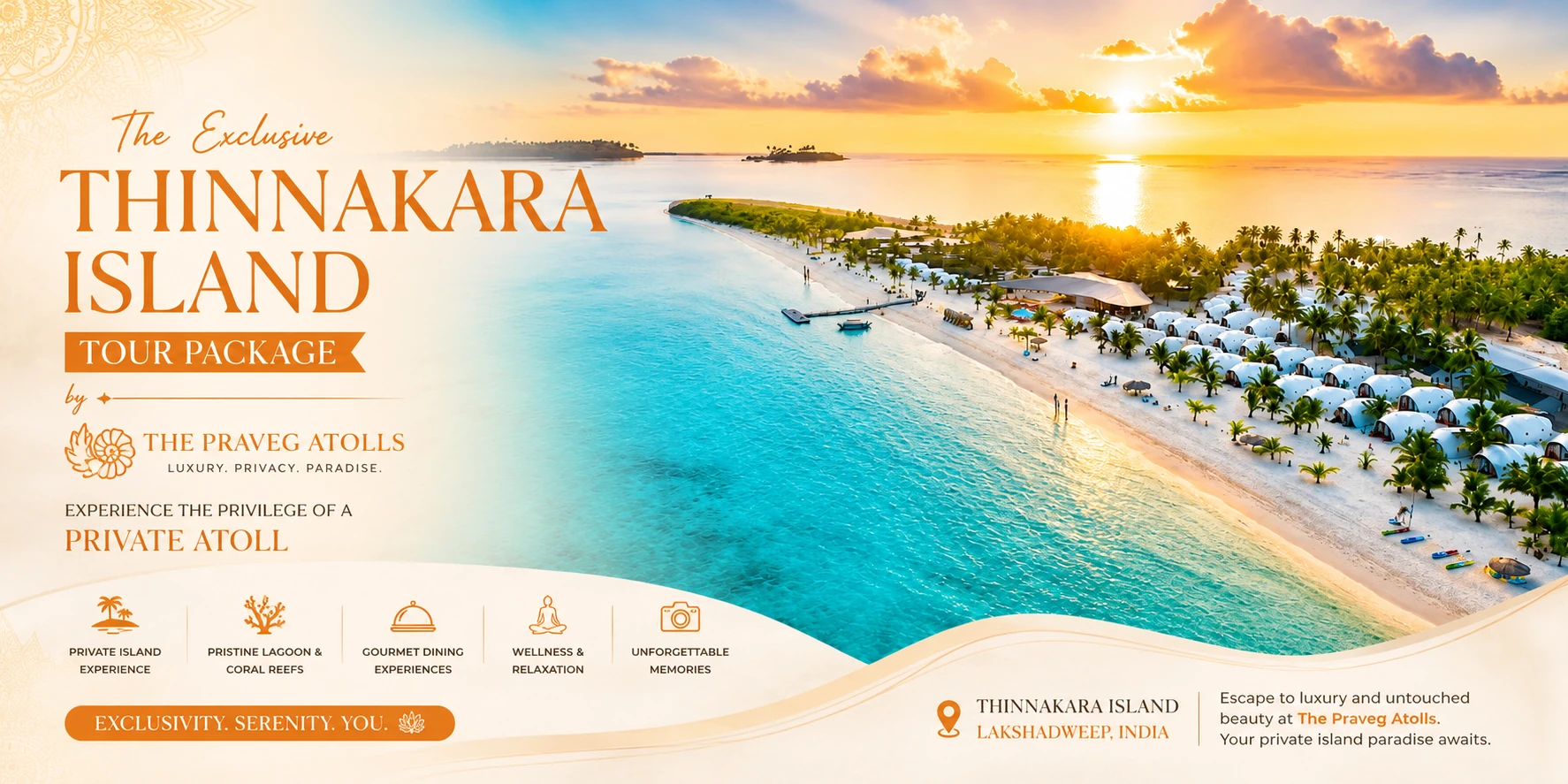 Praveg atoll's Thinnakara resort offer by TouristHub Holidays The Best Lakshadweep Travel Agency