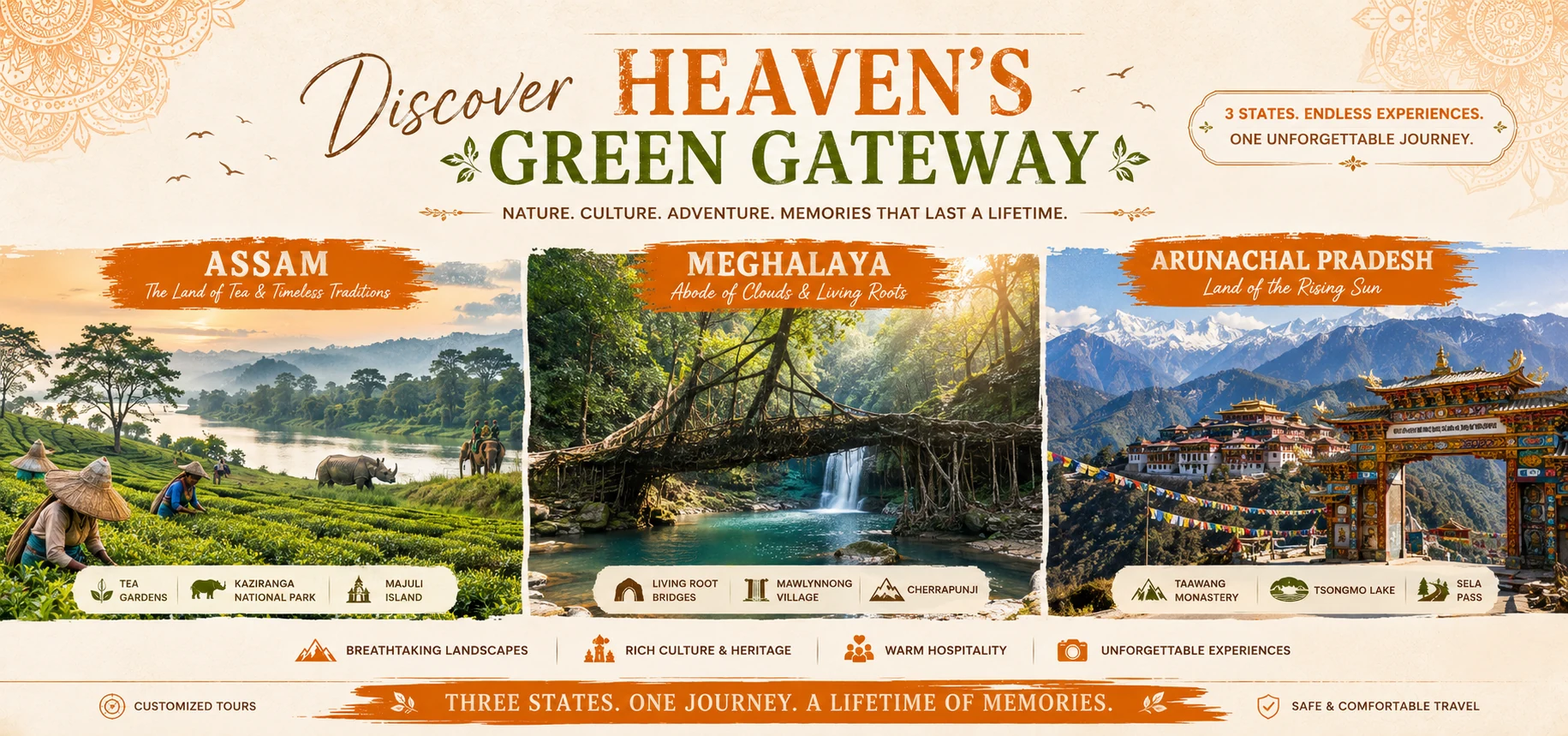 Assam Meghalaya Arunachal Pradesh tour packages for couple from Guwahati with Touristhub Holidays - The Best Shillong Tour Operator